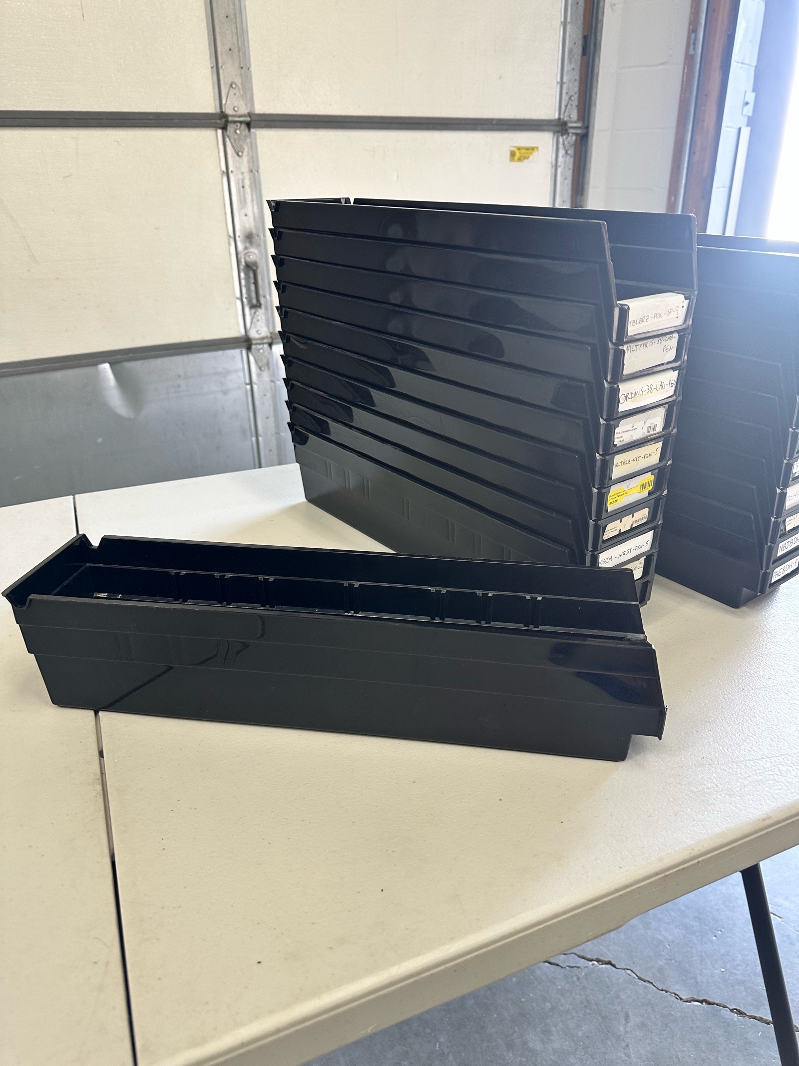 Uline 4x4x18 black plastic bins (lot 20)