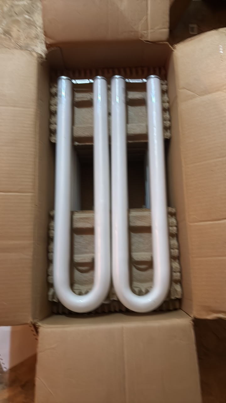 lot 150 image: Open Case of General Electric Fluorescent Light Bulbs, 10 Bulbs in Box U-Shapes Bulbs, F40WW-U3 Warm White, Mod-U-Line