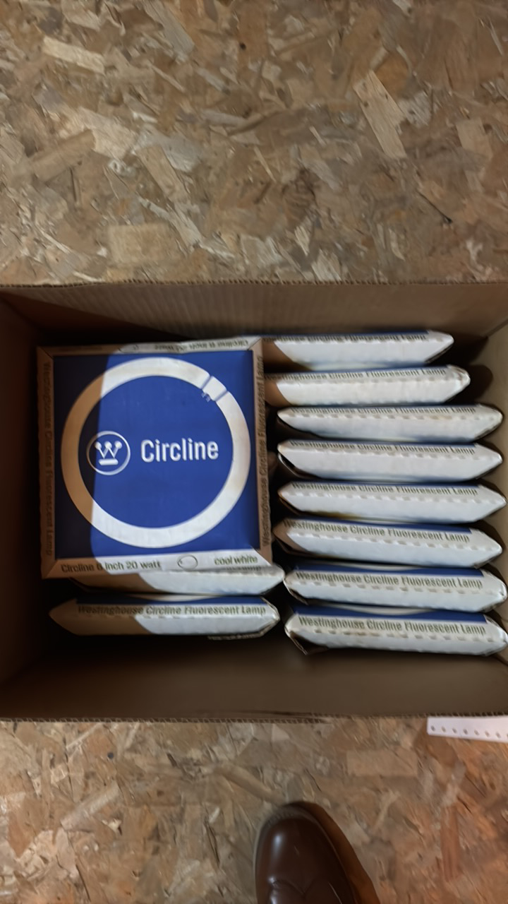 lot 160 image: Open Case of Westinghouse Circle Fluorescent Bulb 6 Inches, Cool White 14 Bulbs in Box, 20 Watts,