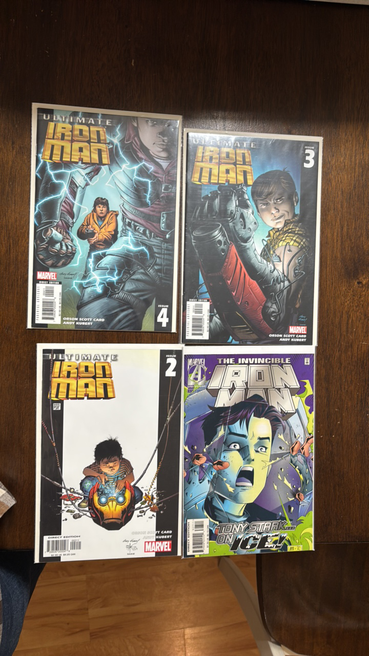 lot 301 image: Ultimate Iron Man and Invincible Iron Man Comic Book Lot, 4 Comics Marvel