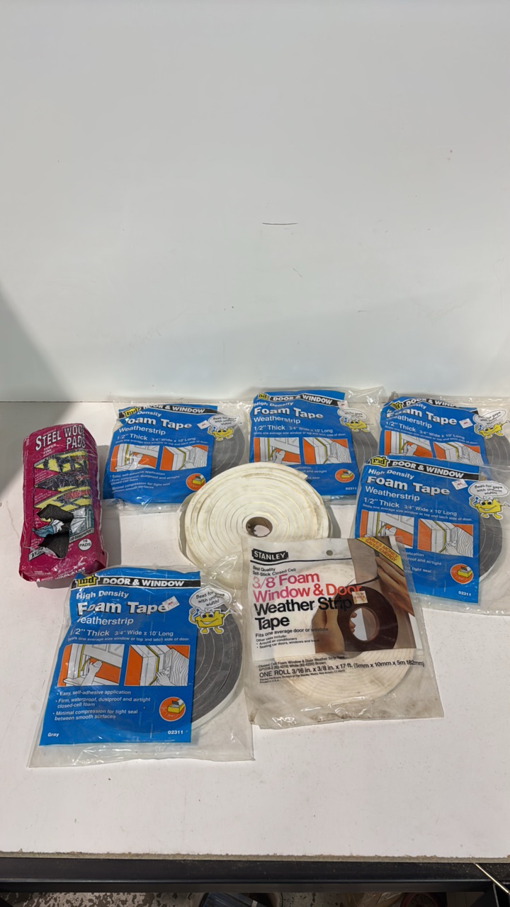 lot 183 image: Lot Of Foam Weatherstripping And Steel Wool Pads