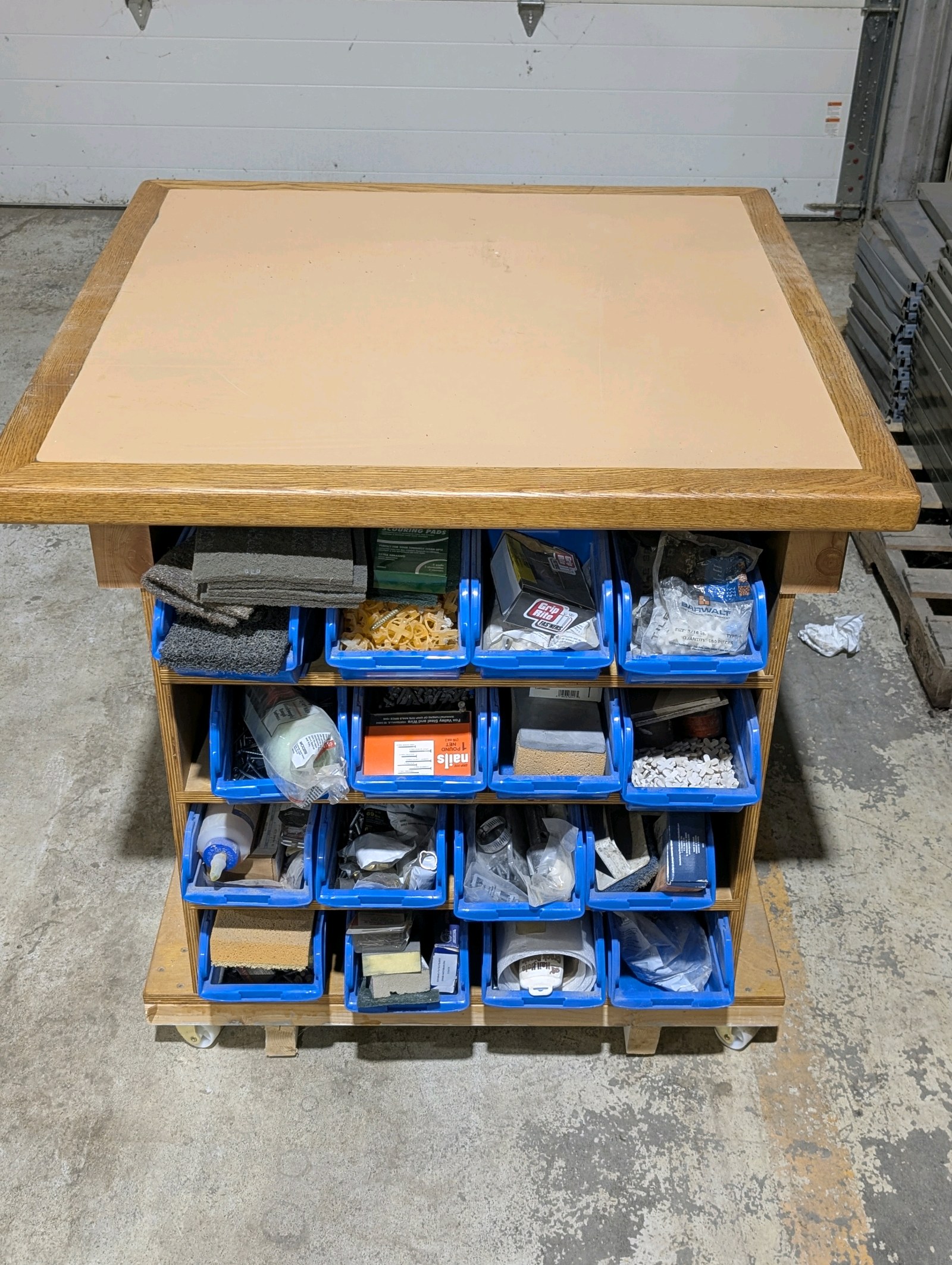 lot 241 image: Rolling work table with built-in shelving