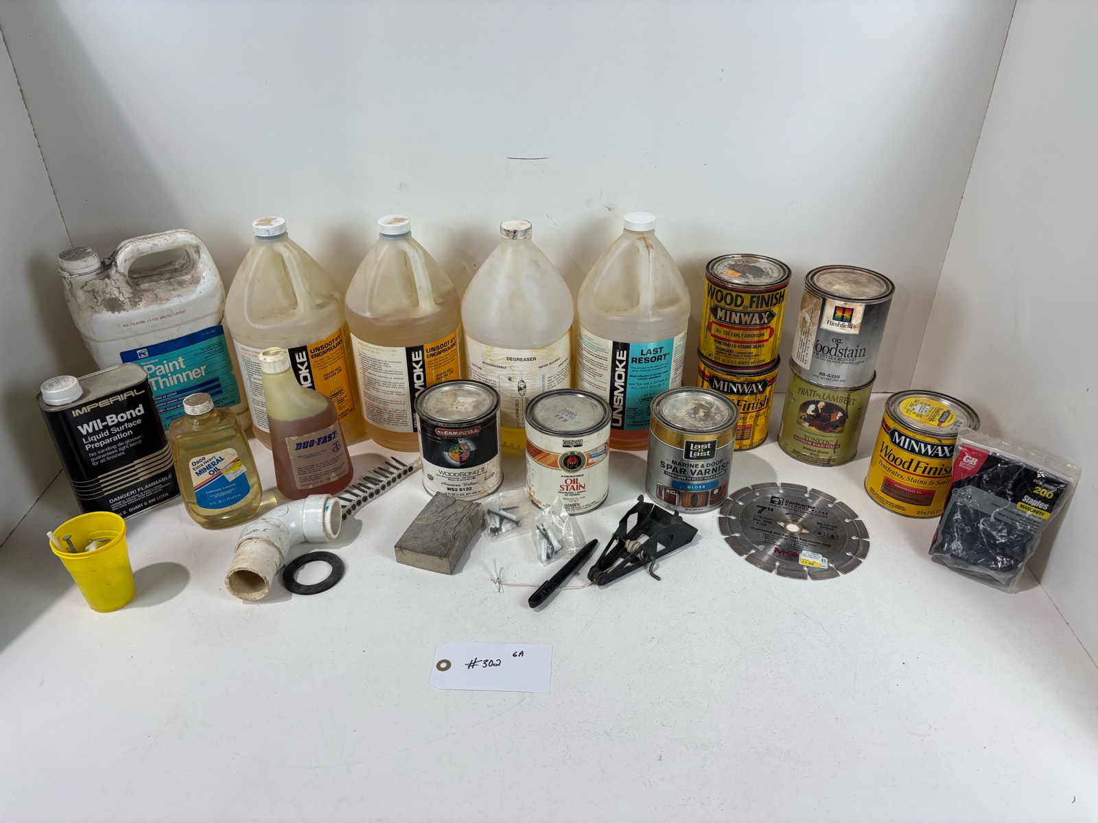 lot 302 image: Lot of stain, solvent, etc