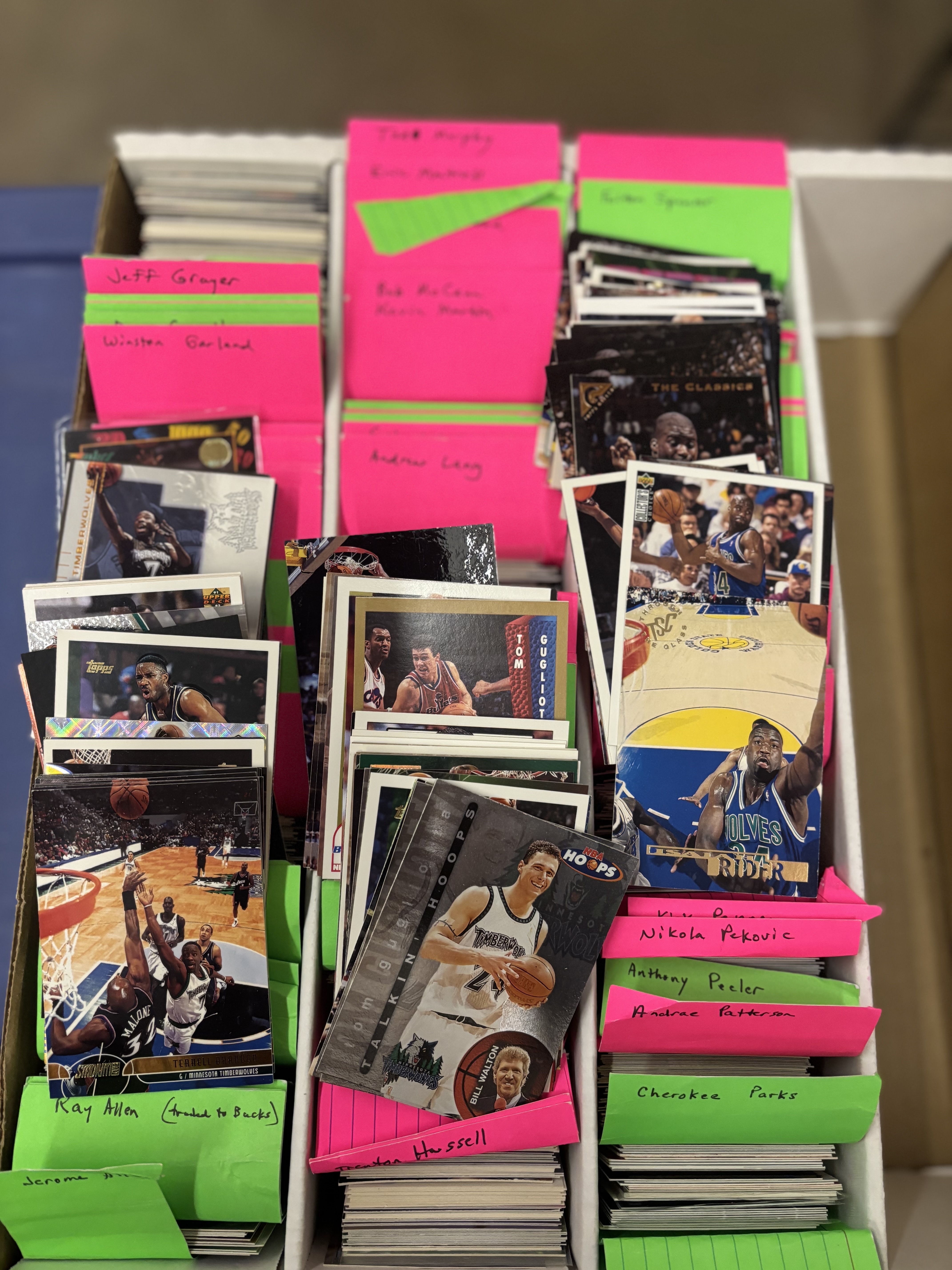 lot 114 image: Big Box of Minnesota Timberwolves Basketball Cards, Organized by Player, No Kevin Garnett Cards