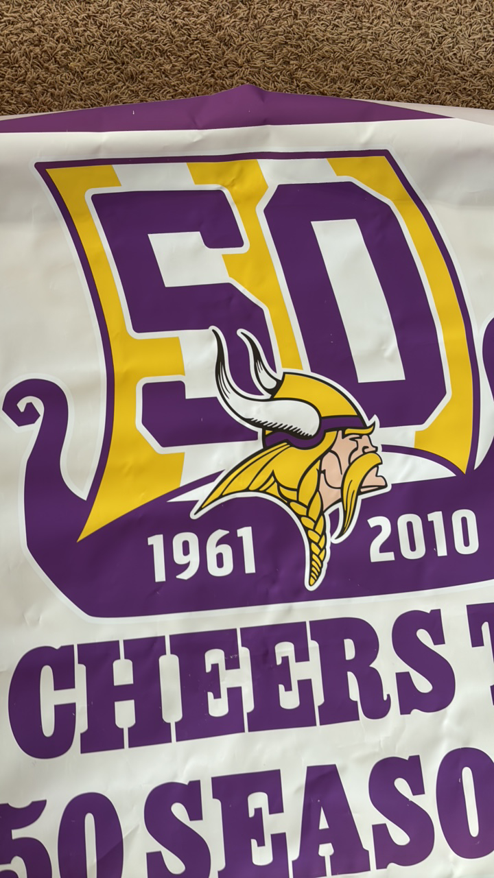 lot 251 image: Minnesota Vikings Vinyl Sign 50th Anniversary of the Team