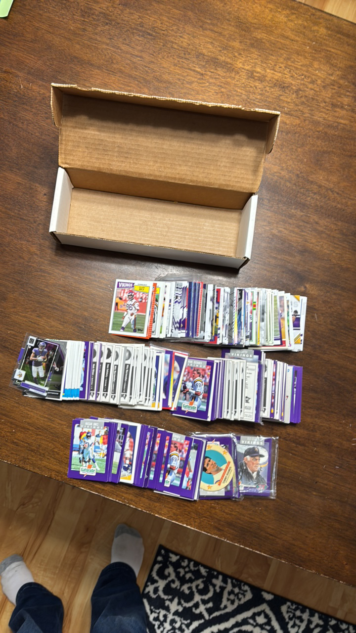 lot 254 image: Box of Minnesota Vikings Football Cards, Justin Jefferson, Tommy Kramer, Bud Grant and More