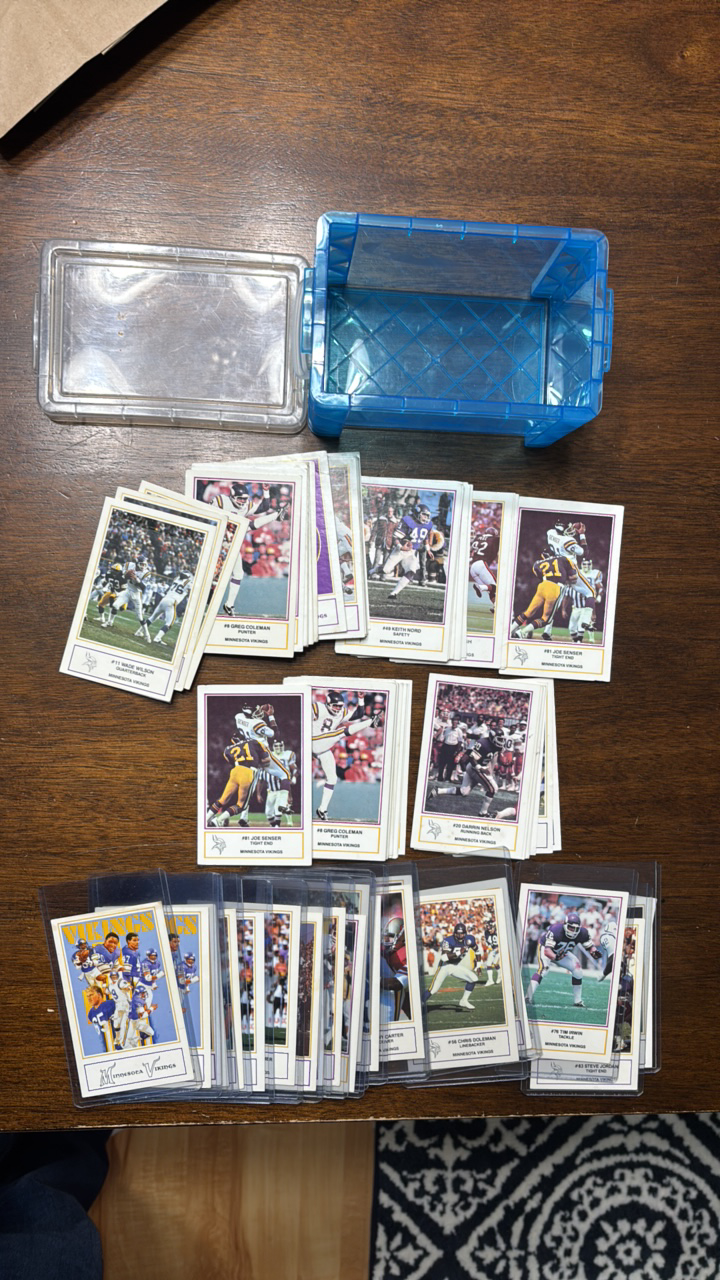lot 270 image: Box of Minnesota Vikings Oversized Cards, Lots of Star Players