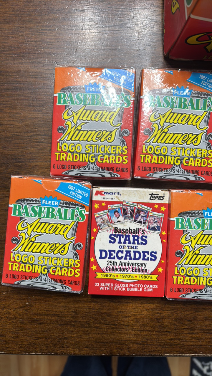 lot 272 image: Box of 1987 Fleer Baseballs Award Winners Baseball Cards Mini Sets and 1987 KMart Stars of the Decades Sets