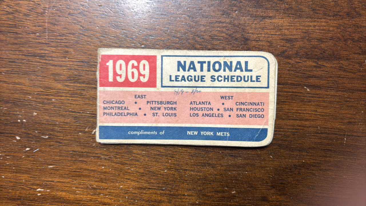 lot 275 image: Vintage 1969 National League Baseball Schedule, Really Cool and Old