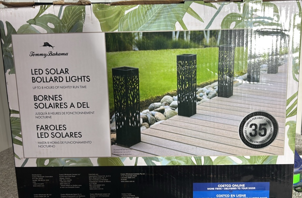 Tommy Bahama Square Solar Bollard Lights, 35 Lumen, 5-pack