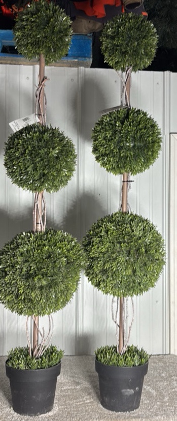 57 Artificial Triple Ball Boxwood Topiary Tree - 2 Trees