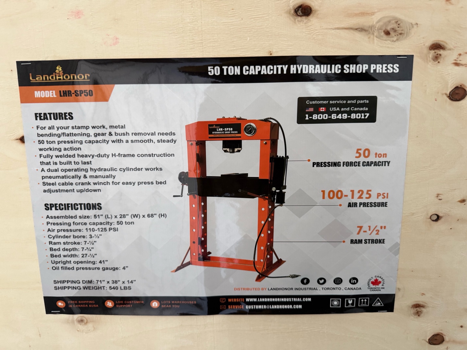lot 118 image: 50 TON CAPACITY HYDRAULIC SHOP PRESS LHR-SP50