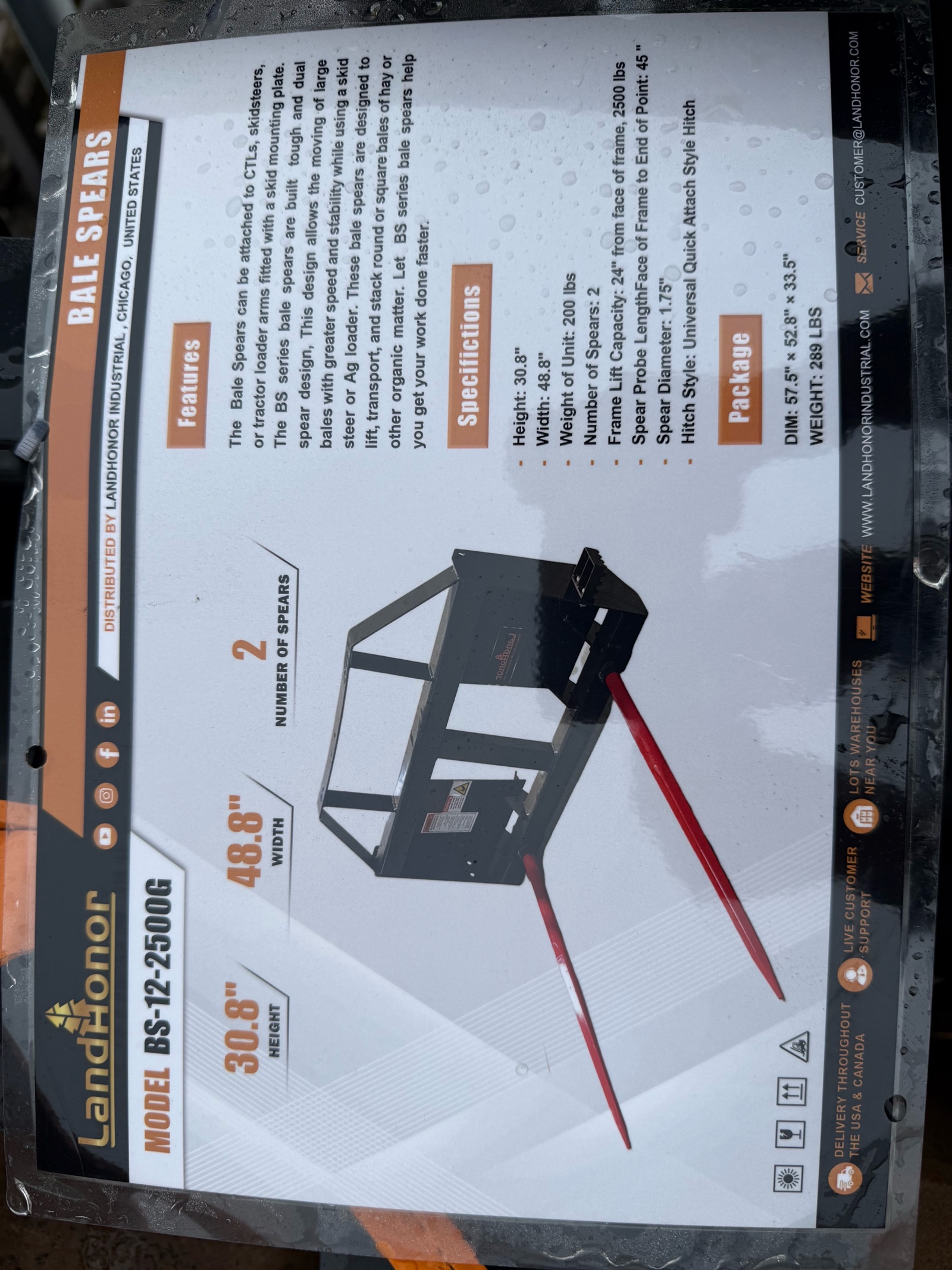 lot 171 image: Skid Steer Bale Spear BS-12-2500G