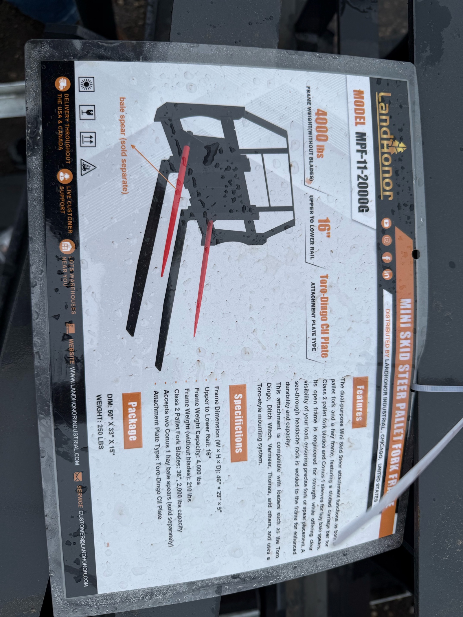 lot 235 image: Mini Skid Steer Pallet Fork Frame MPF-11-2000G