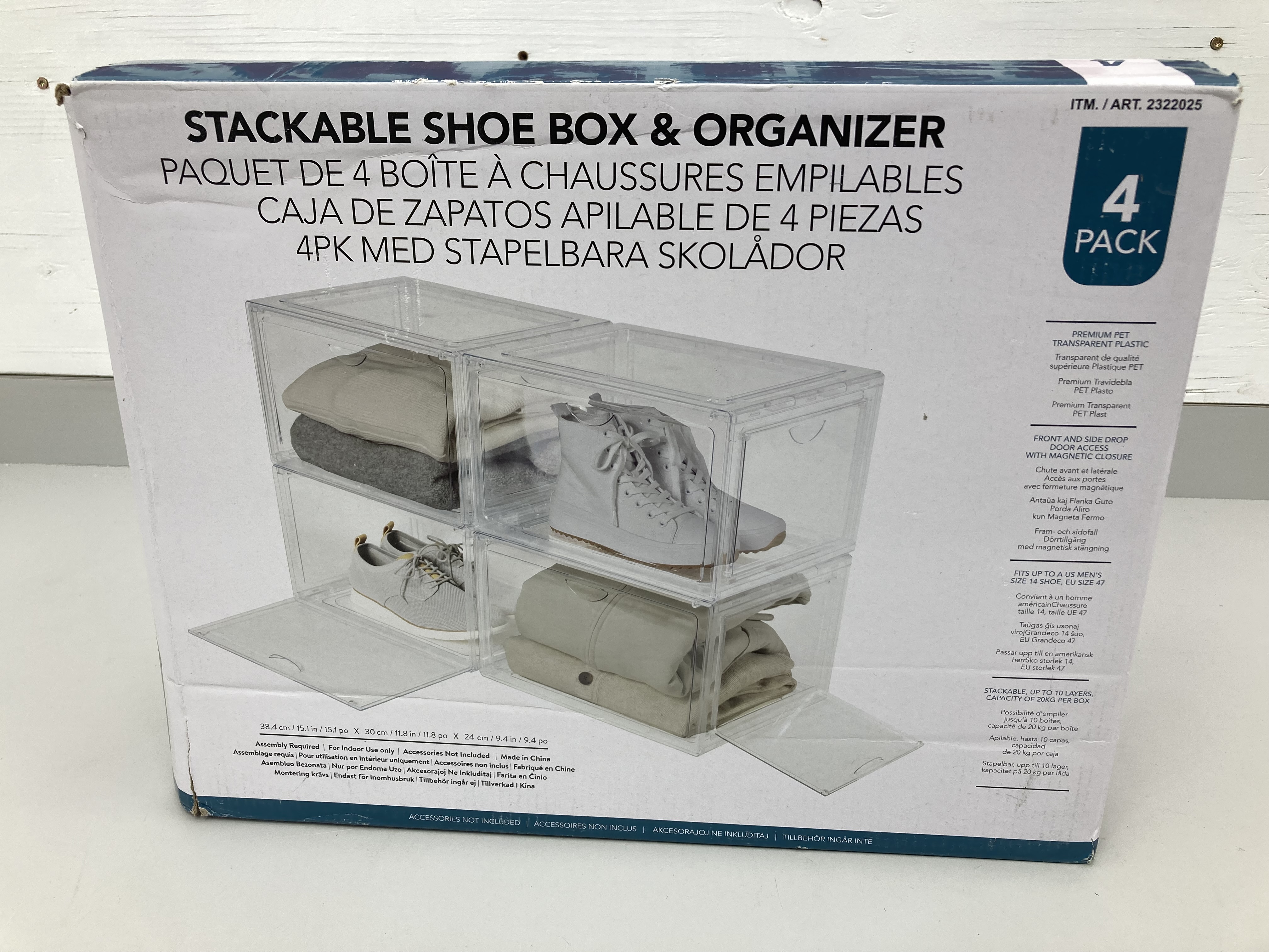 lot 129 image: Stackable Shoe Box & Organizer - 4 Pack