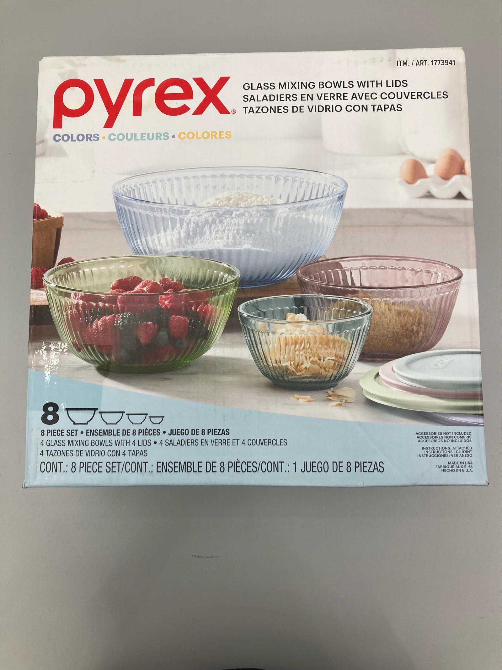 lot 16 image: Pyrex Colors Glass Mixing Bowls with Lids (8 Piece Set)