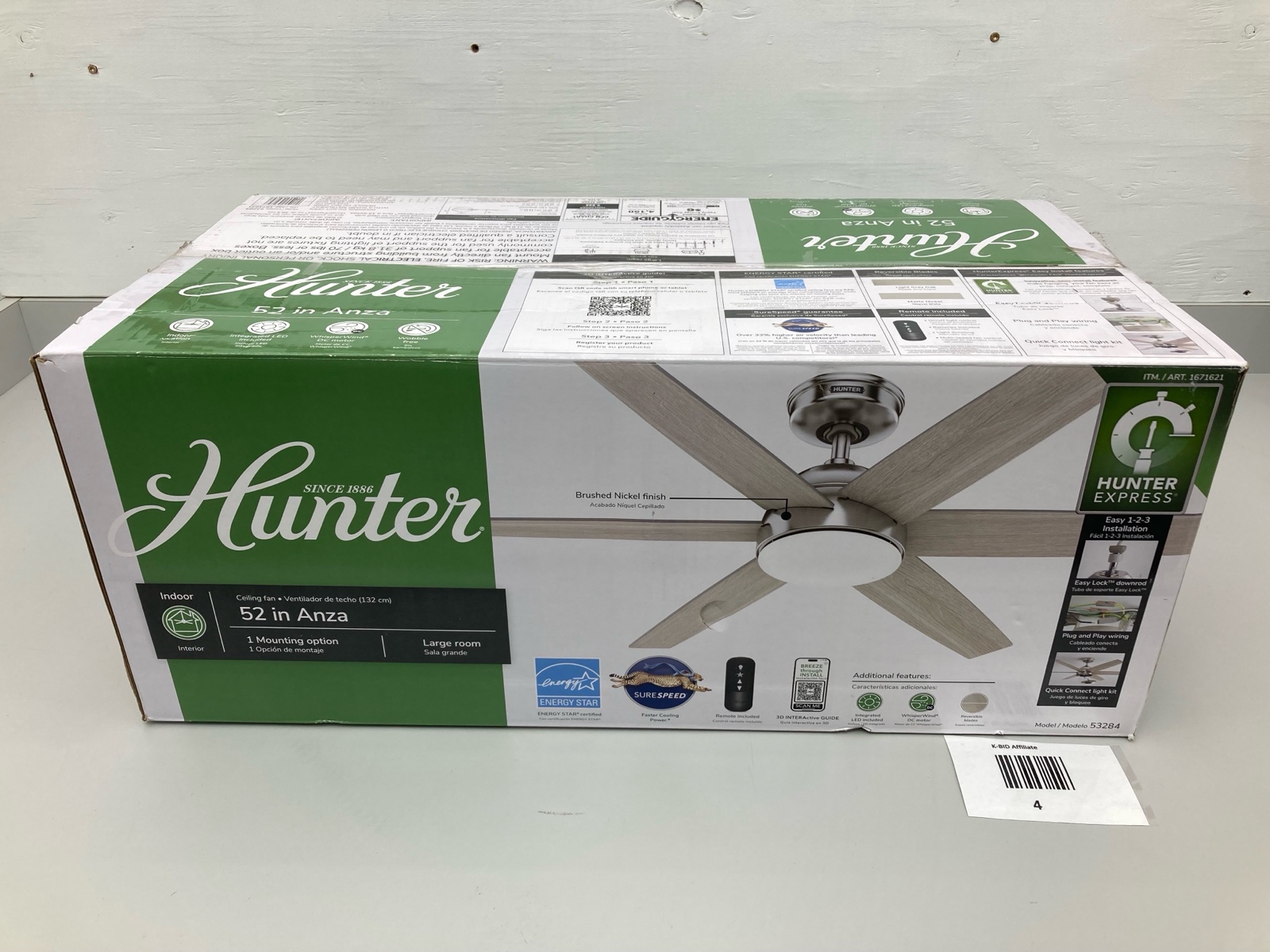 lot 20 image: Hunter Ceiling Fan - 52 Inch Anza