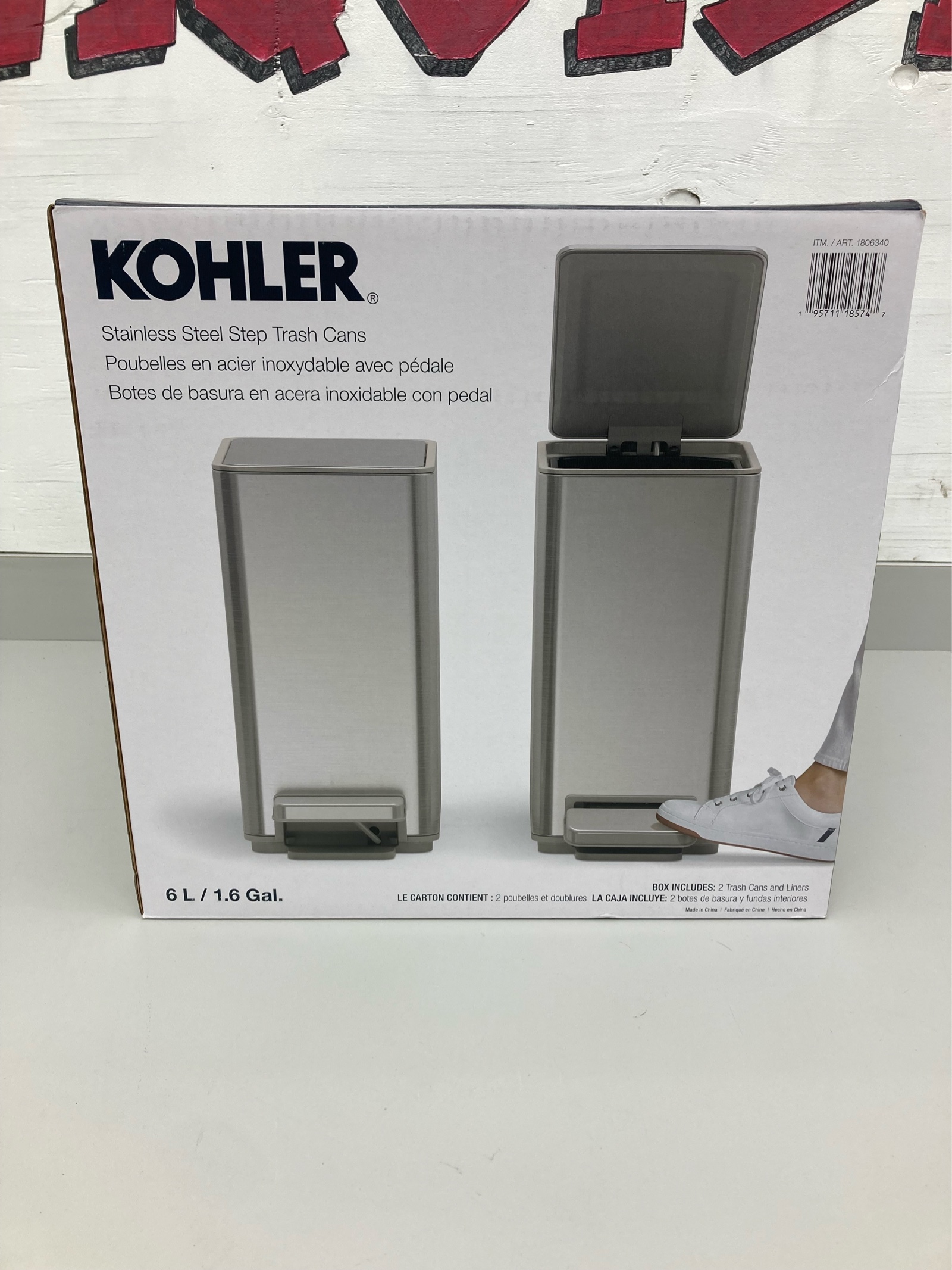 lot 22 image: Kohler 2 Stainless Steel Step Trash Cans
