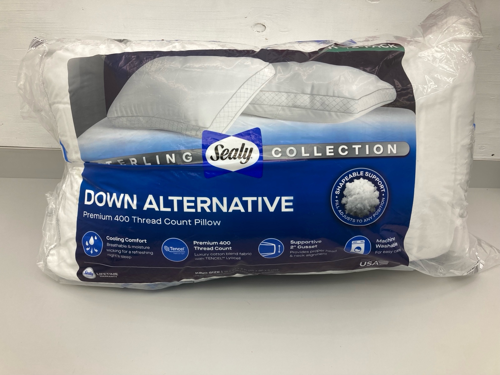 lot 7 image: Sealy King Size 2 Pack Pillow Set