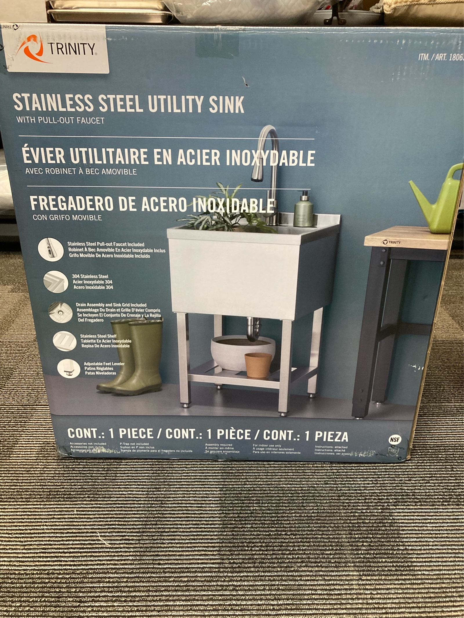 lot 91 image: Trinity Stainless Steel Utility Sink with Pull-Out Faucet