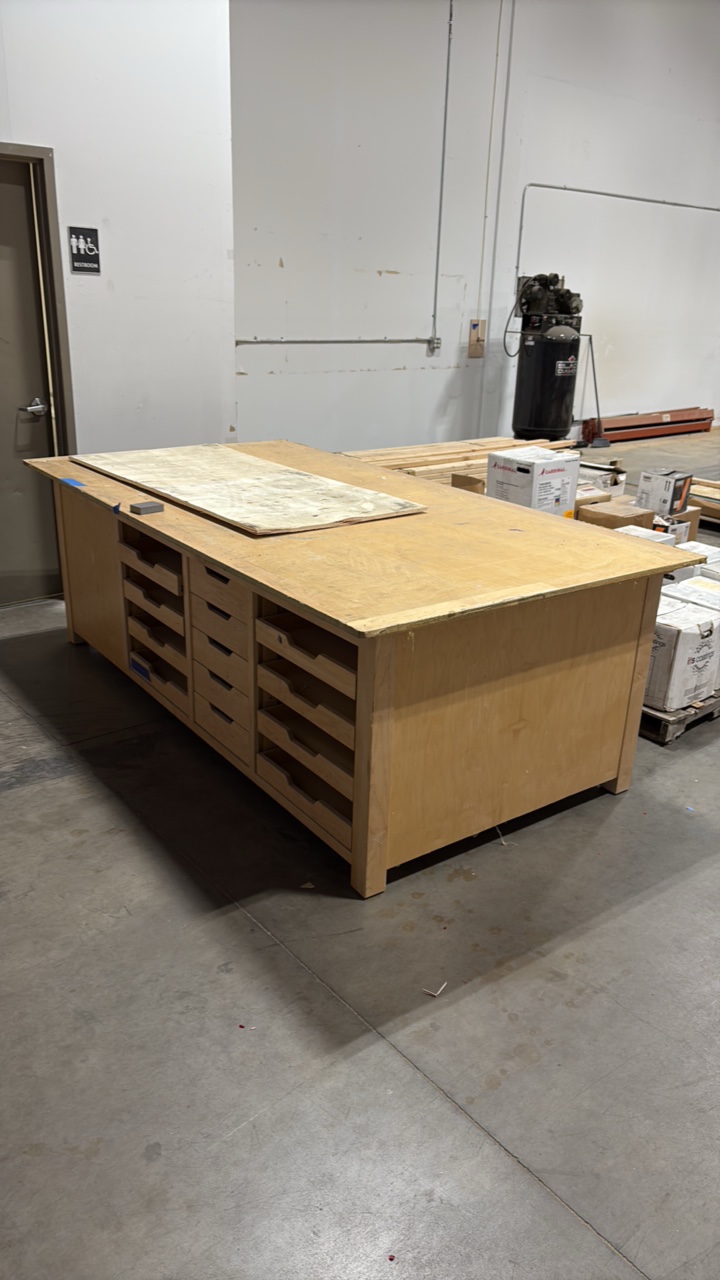 lot 66 image: Wood Flat File Storage Cabinet wth center drawers