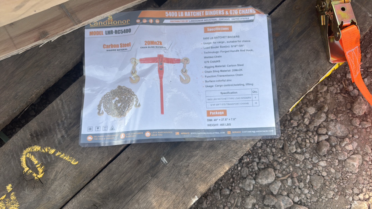 lot 638 image: 5400 LB Ratchet Binders & G70 ChainsLandhonor2025UnusedLHR-RC5400