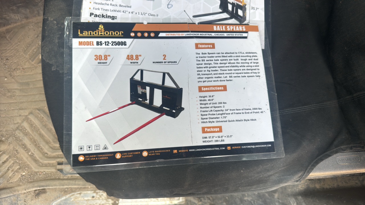 lot 676 image: Skid Steer Bale SpearLandhonor2025UnusedBS-12-2500G