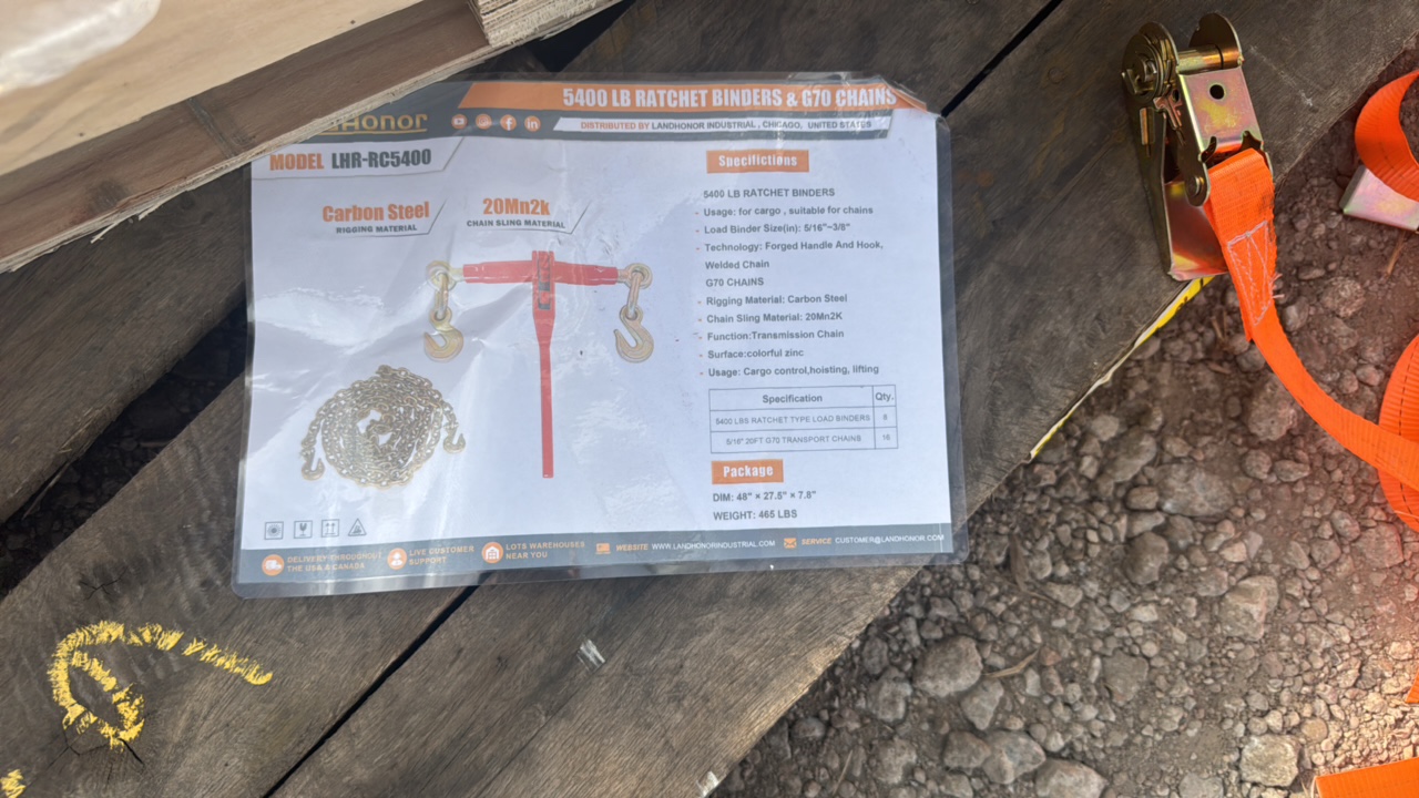 lot 705 image: 5400 LB Ratchet Binders & G70 ChainsLandhonor2025UnusedLHR-RC5400