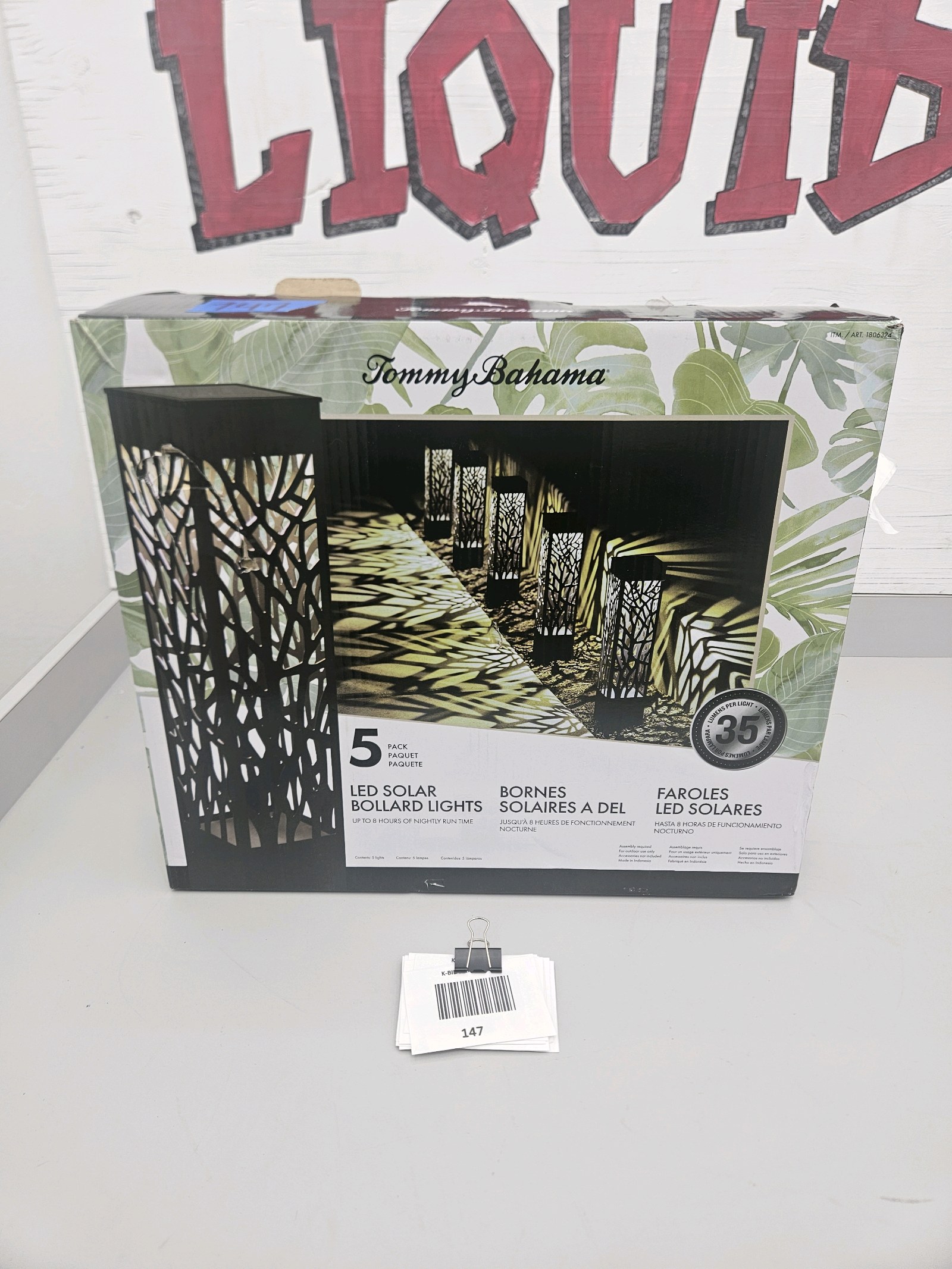 lot 147 image: Tommy Bahama LED Solar Bollard Lights 5pk