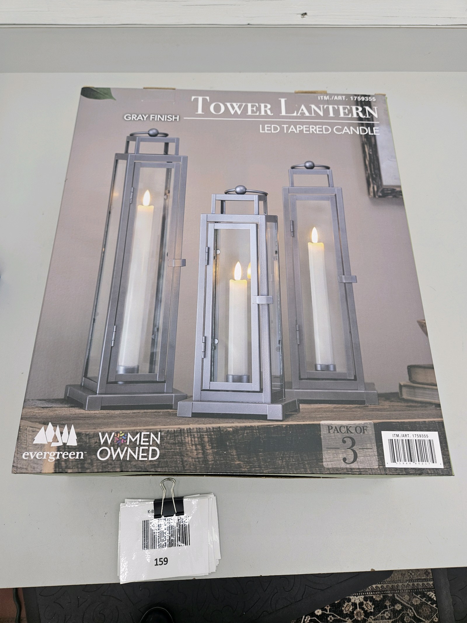 lot 159 image: LED Tapered Candle Lanterns 3pk