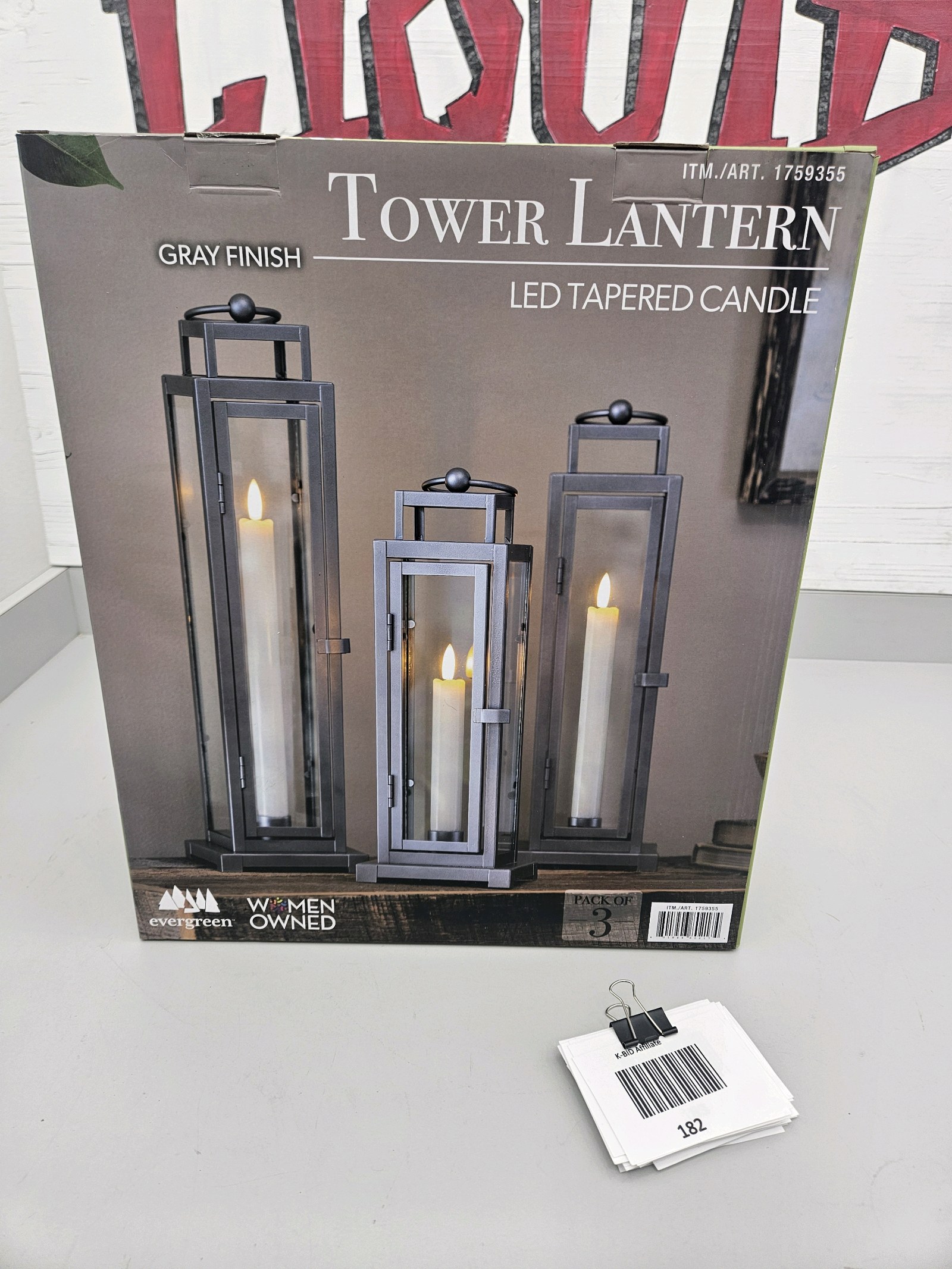lot 182 image: LED Tapered Candle Lanterns 3pk