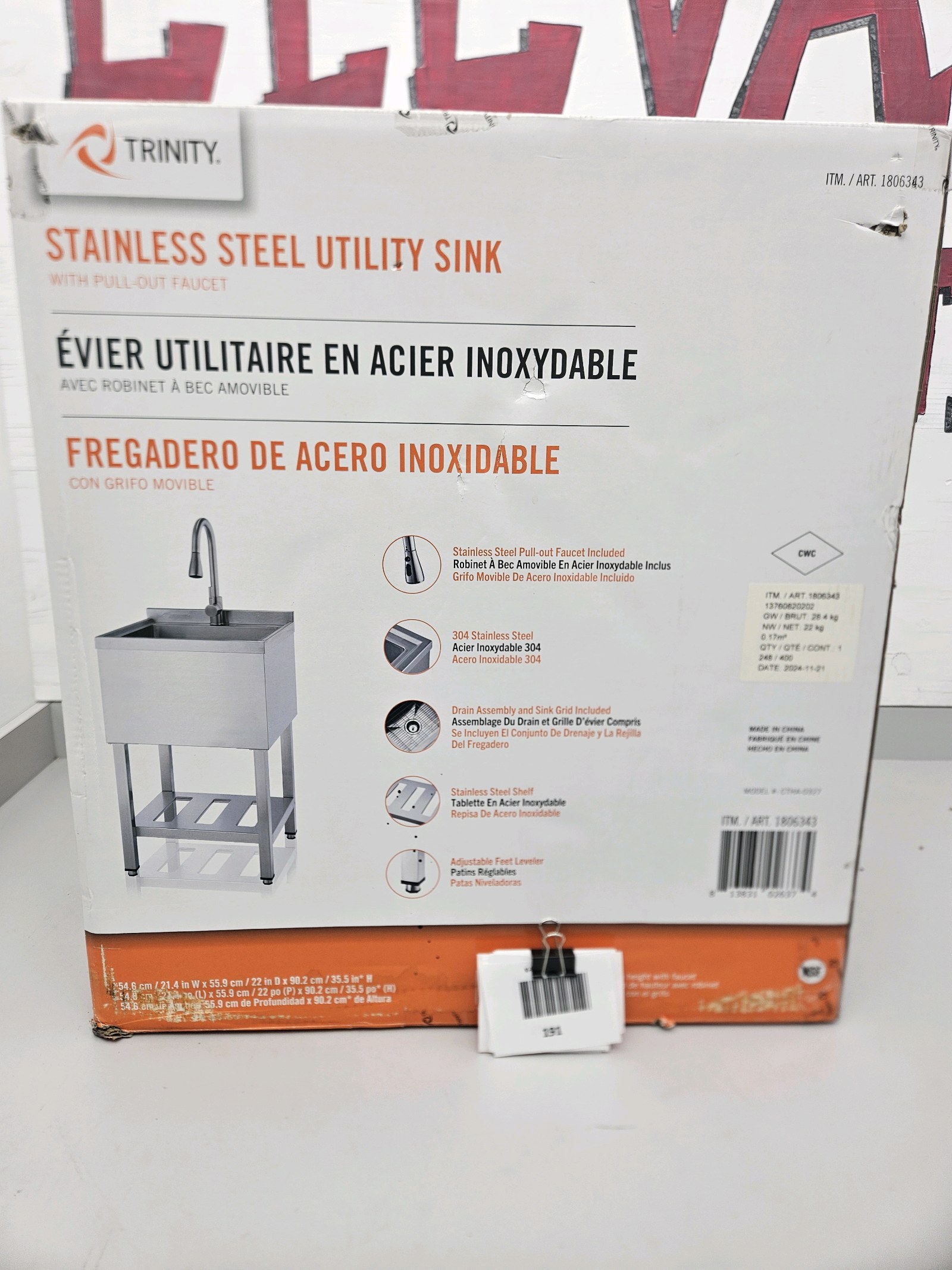 lot 191 image: Stainless Steel Utility Sink with Pull Out Faucet