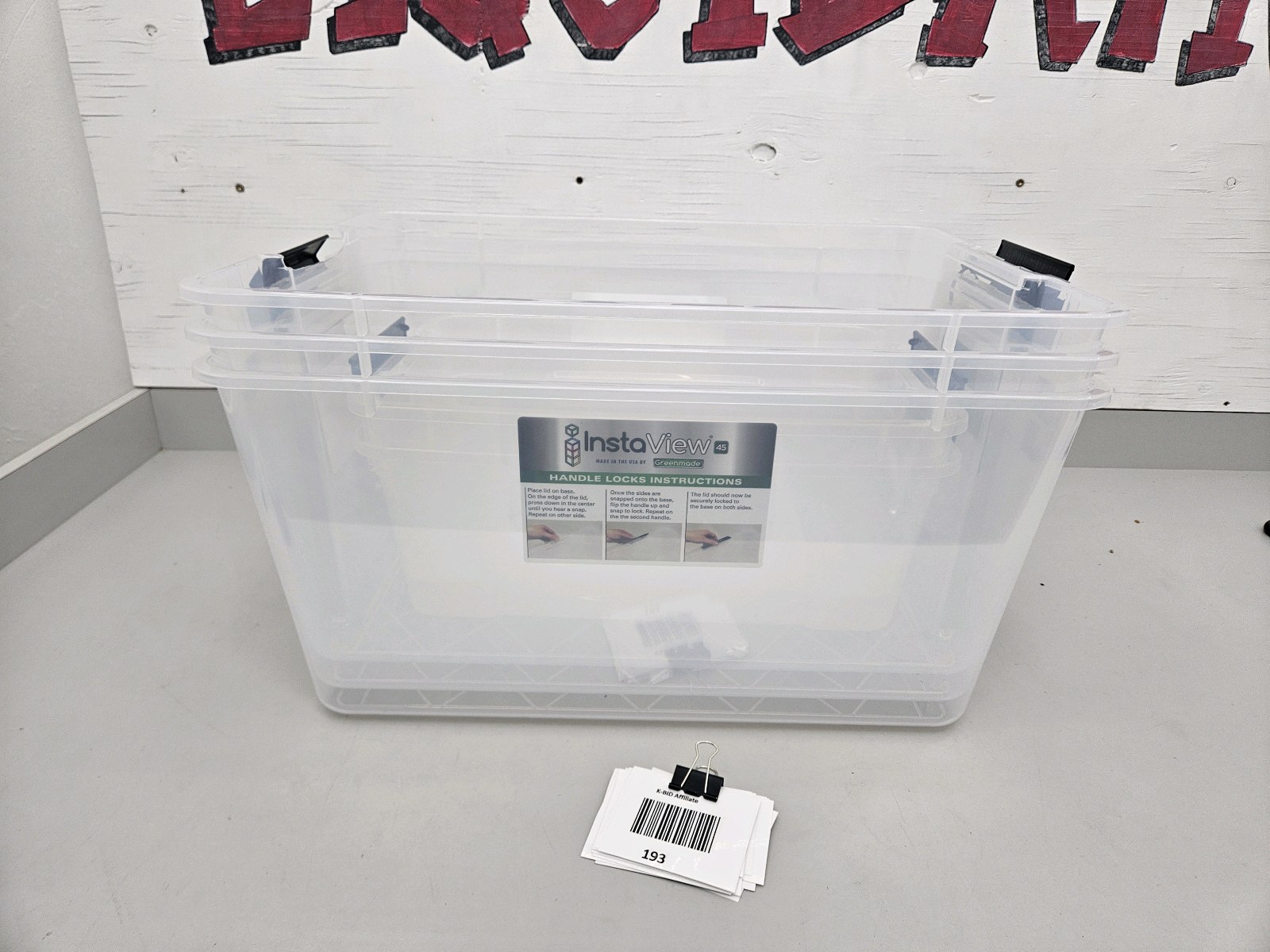 lot 193 image: Instaview 5pk Plastic Bins