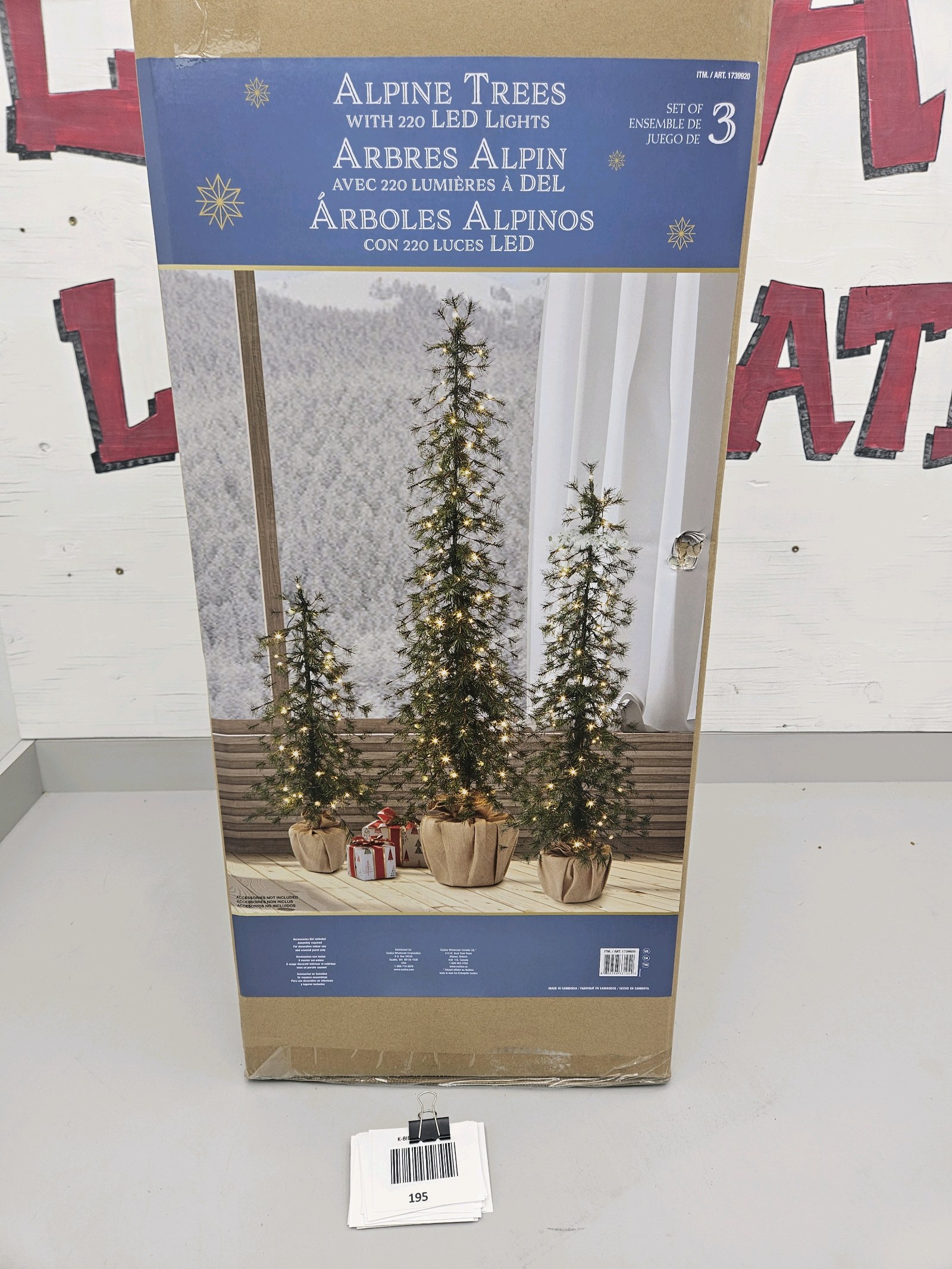 lot 195 image: Set of 3 Pre-Lit Alpine Trees