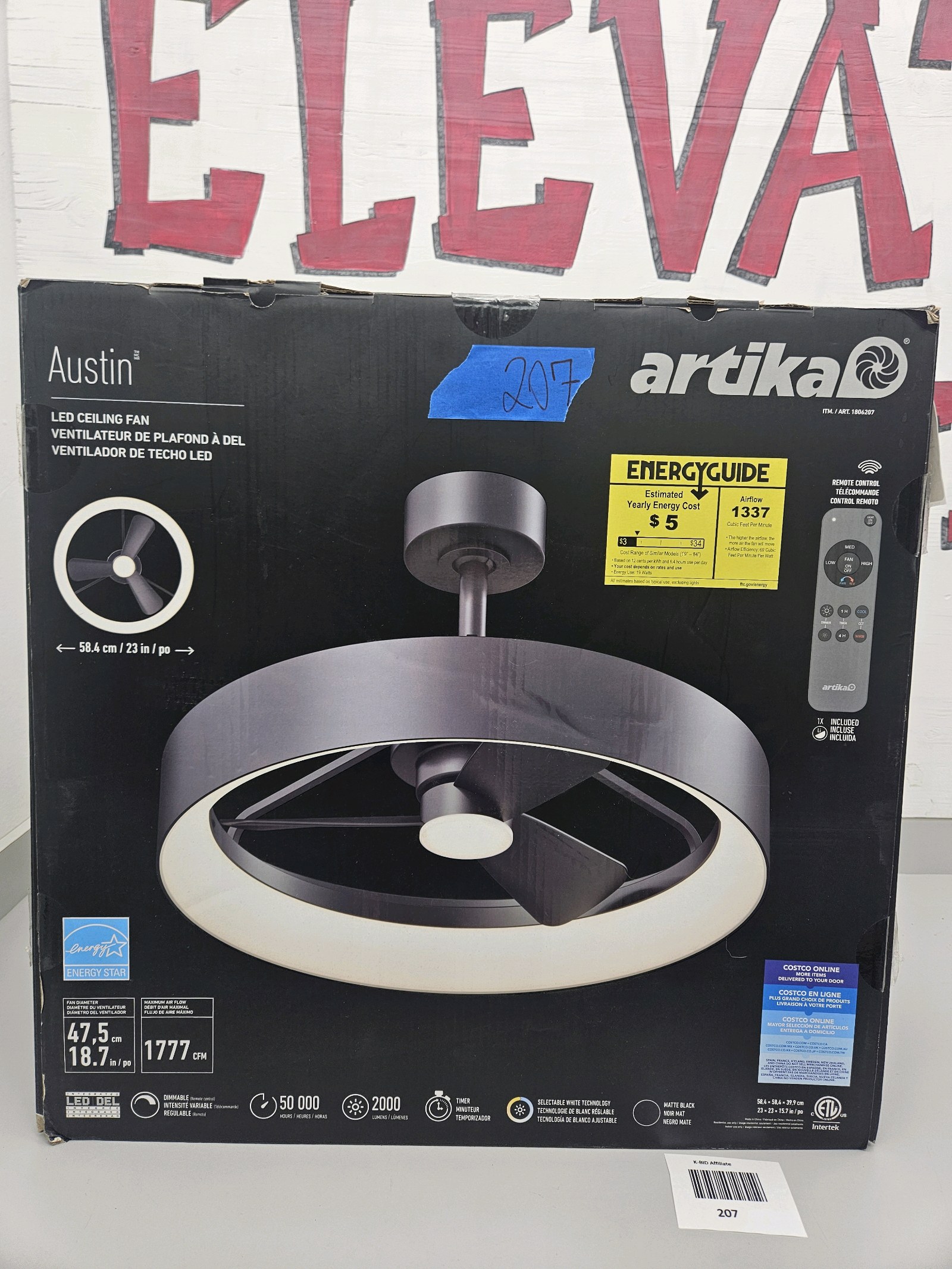 lot 207 image: LED Ceiling Fan  Remote (missing bracket)