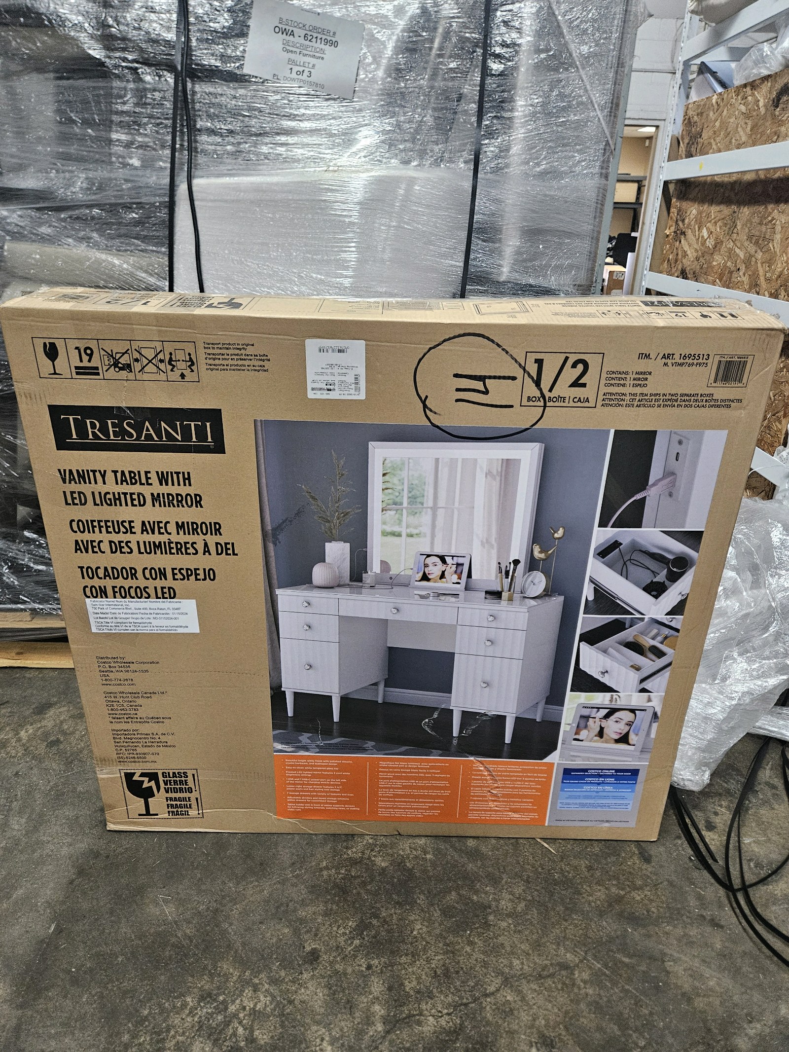 lot 214 image: Vanity Table with LED Lighted Mirror