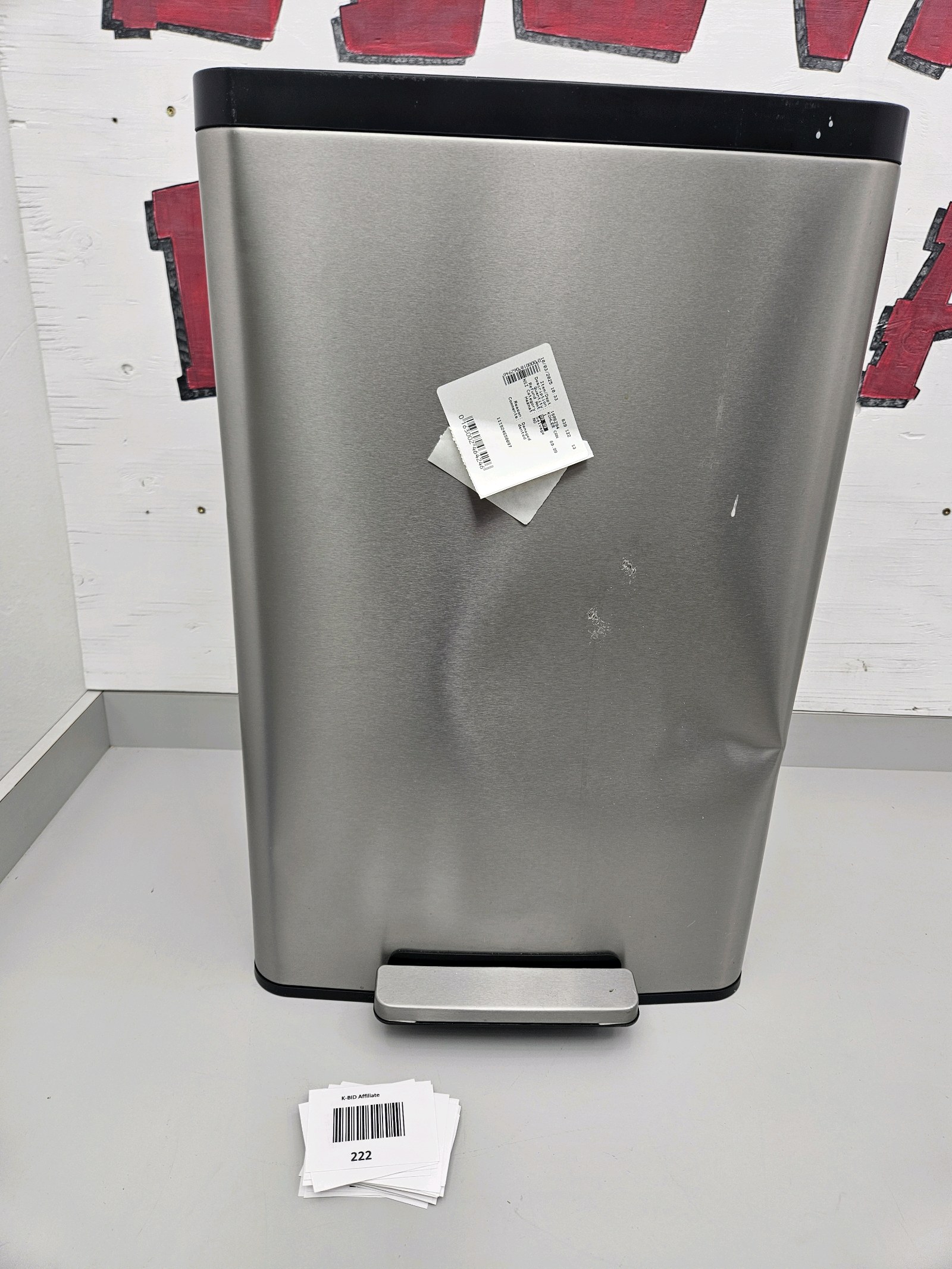 lot 222 image: Stainless steel step bin (damaged sides)
