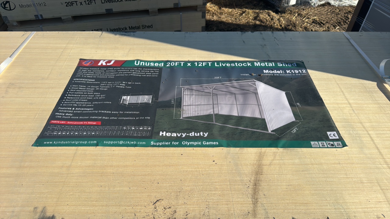 lot 202 image: 2025 K1912 Unused 20FTx12FT Livestock Metal Shed