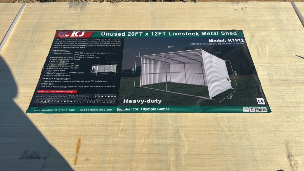 lot 222 image: 2025 K1912 Unused 20FTx12FT Livestock Metal Shed