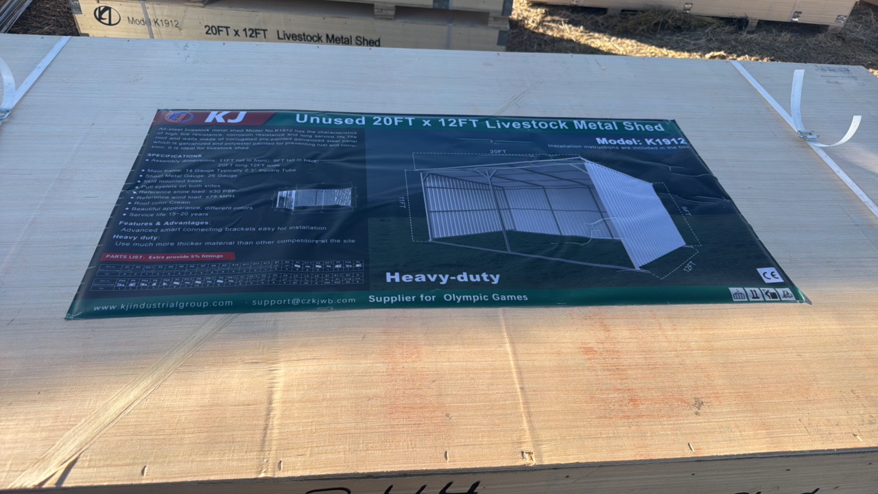 lot 246 image: 2025 K1912 Unused 20FTx12FT Livestock Metal Shed
