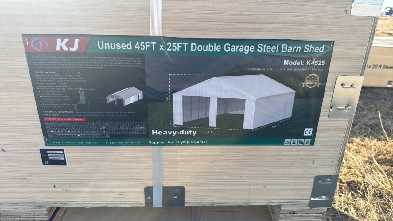 lot 251 image: 2025 K4525 Unused 45FTx25FT Double Garage Steel Barn Shed