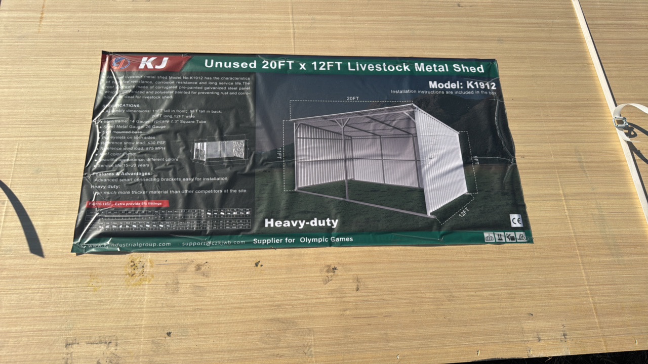 lot 253 image: 2025 K1912 Unused 20FTx12FT Livestock Metal Shed