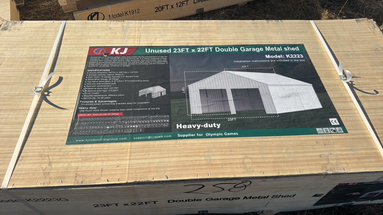 lot 258 image: 2025 K2223 Unused 23ftx22ft Double Garage Metal shed
