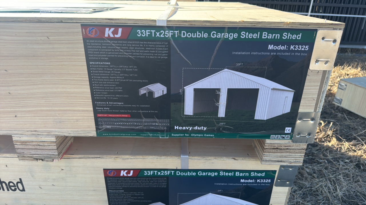 lot 260 image: 2025 K3325 Unused 33FTx25FT Double Garage Steel Barn