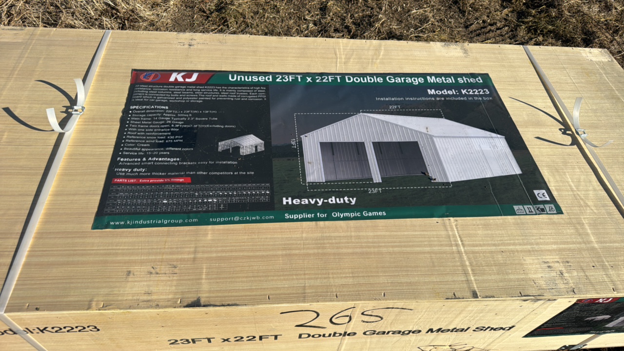 lot 265 image: 2025 K2223 Unused 23ftx22ft Double Garage Metal shed