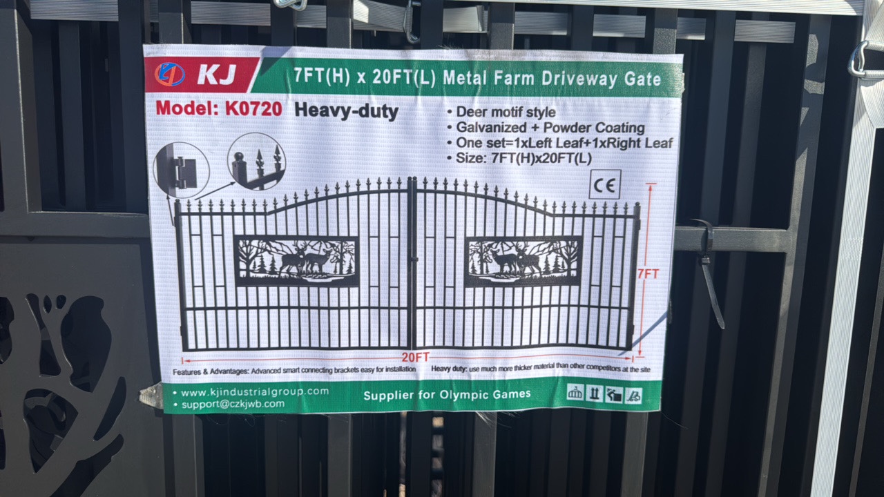 lot 272 image: 2025 K0720 Unused 7FT(H)x 20FT(L) Metal Farm Driveway Gate