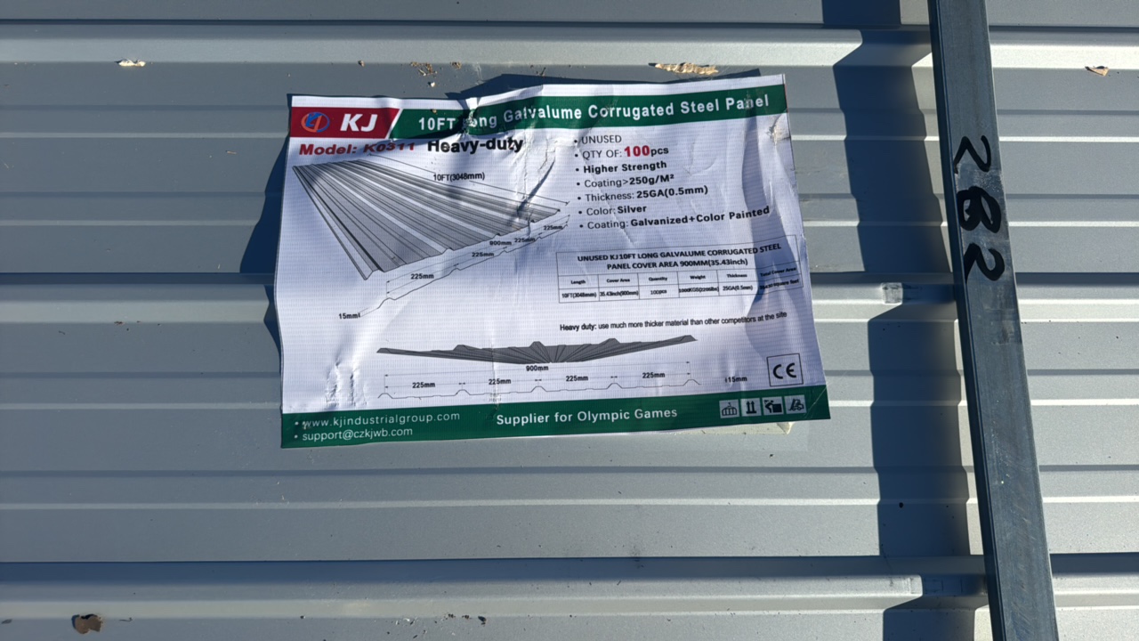 lot 282 image: 2025 K0311 Unused 10FT Long Galvalume Corrugated Steel Panel