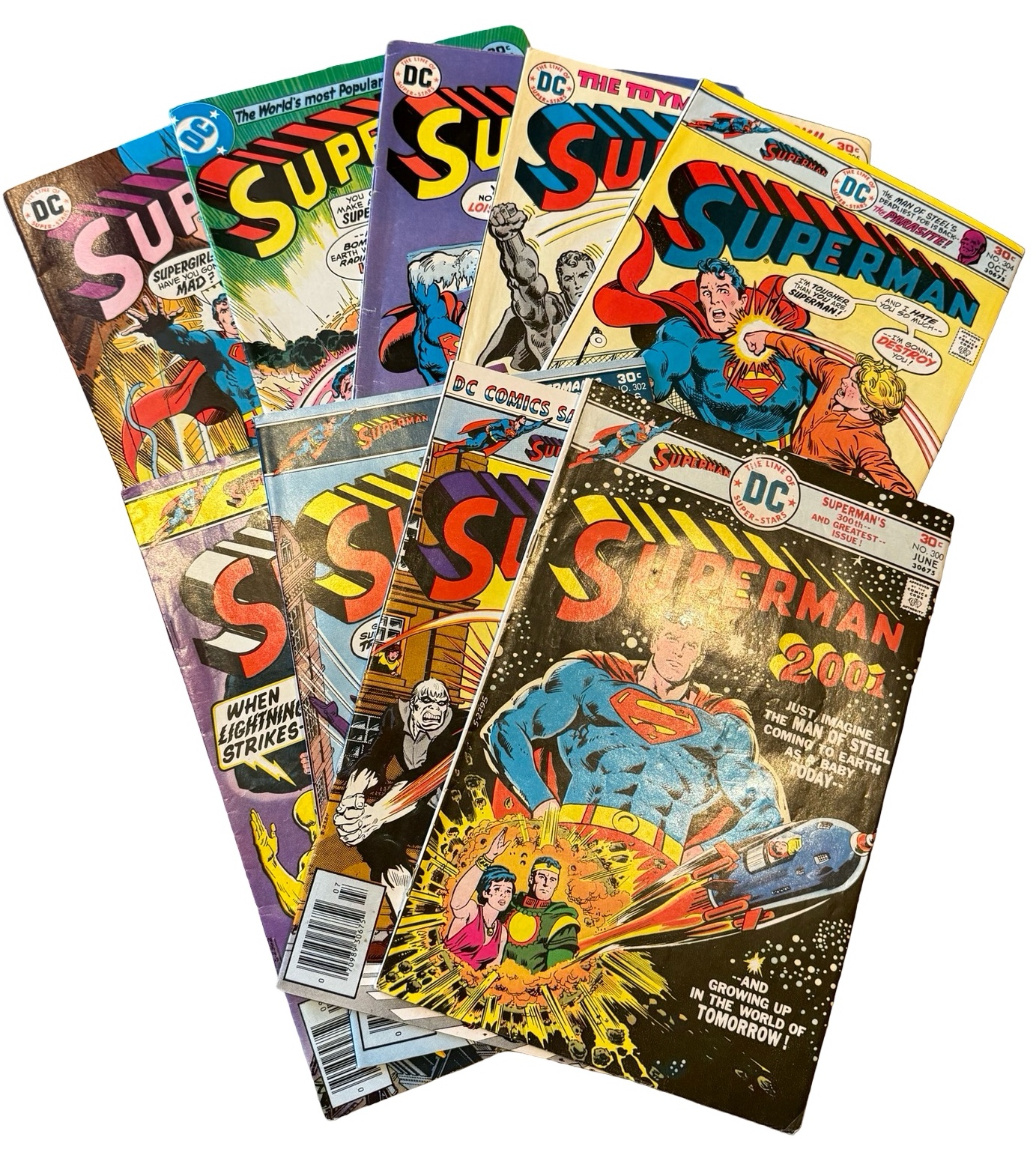 lot 38 image: Superman - Collection of 9 DC Comics - #300, #301, #302, #303, #304, #305, #306, #307, #308