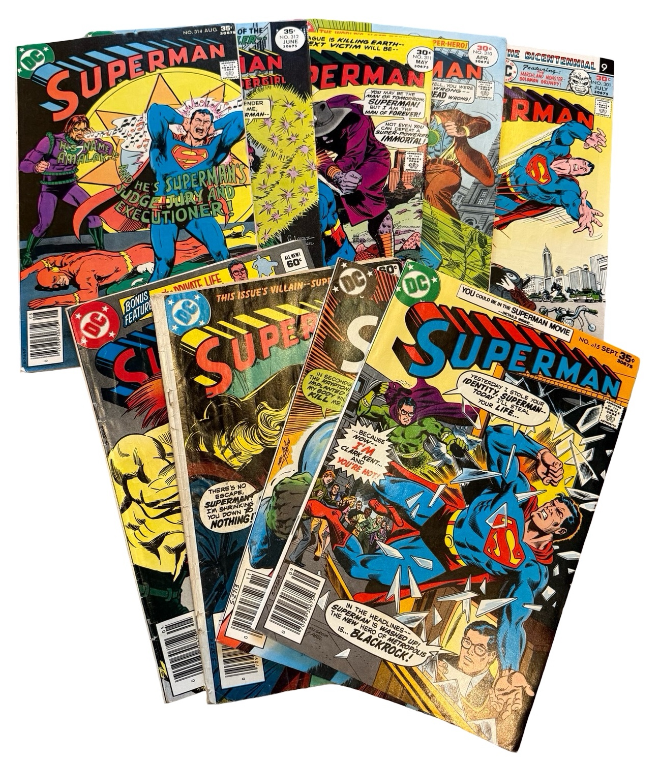lot 39 image: Superman - Collection of 9 DC Comics - #301,#310, #311 #312, #314, #315, #317, #365, #371