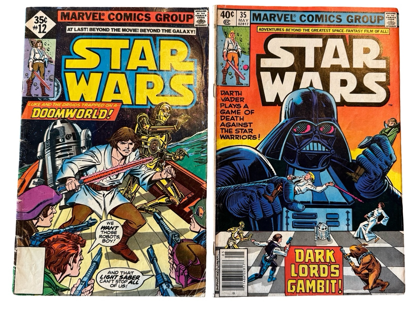 lot 4 image: Marvel 1978 Star Wars #12, 35 Cents, NO UPC & 1980 Star Wars #35, 40 Cents, with UPC